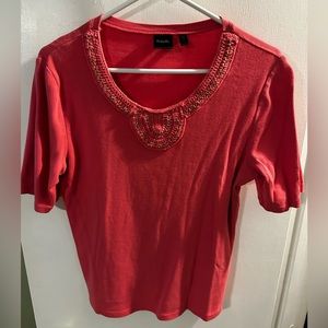 Rafaella Women's Pink Knit Top Chain Embellishment 100% Cotton Size L